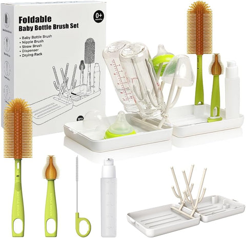 YOTIME Travel Bottle Cleaner Kit with Foldable Bottle Drying Rack, White