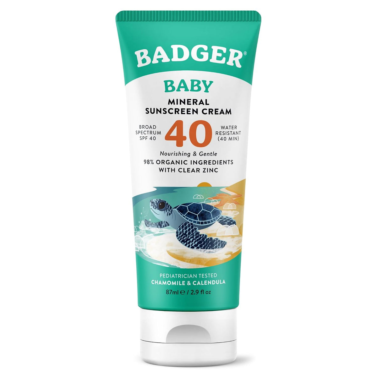 Badger Mineral Baby Sunscreen Cream, Non Toxic Sunscreen, SPF 40, 2.9 fl oz