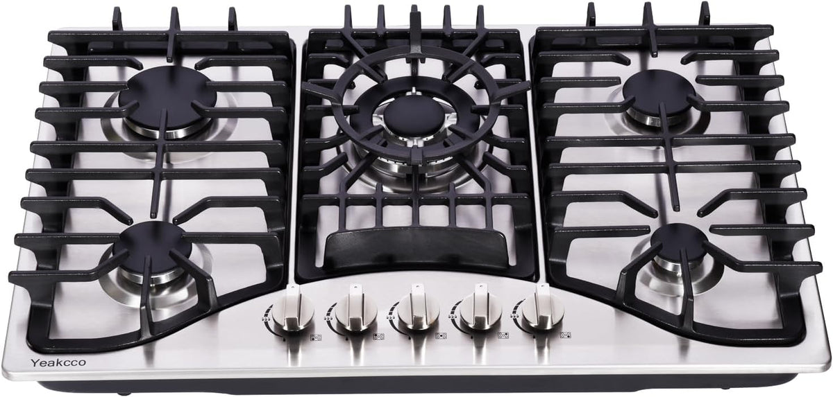 30 Inch Gas Cooktop, 5 Burners Stainless Steel Built-in Stovetop Propane/Natural Gas Convertible Stove Top Dual Fuel Cooktop