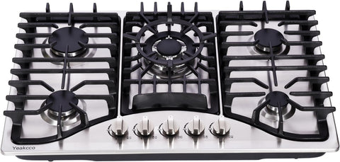 30 Inch Gas Cooktop, 5 Burners Stainless Steel Built-in Stovetop Propane/Natural Gas Convertible Stove Top Dual Fuel Cooktop