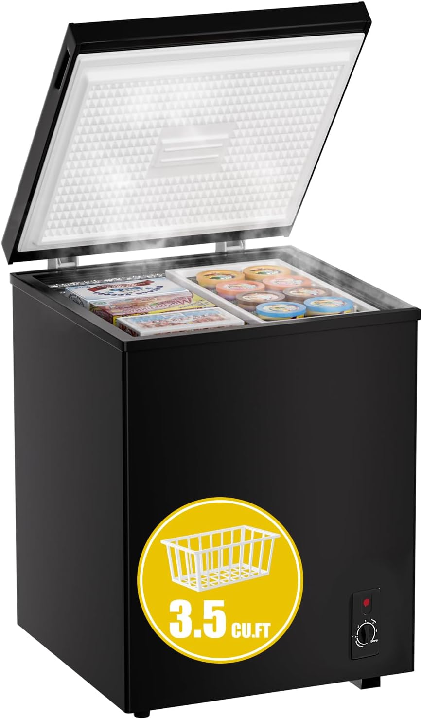 3.5 cu.ft Chest Freezer - Compact, Quiet Fast Freeze Deep Freezer - Black