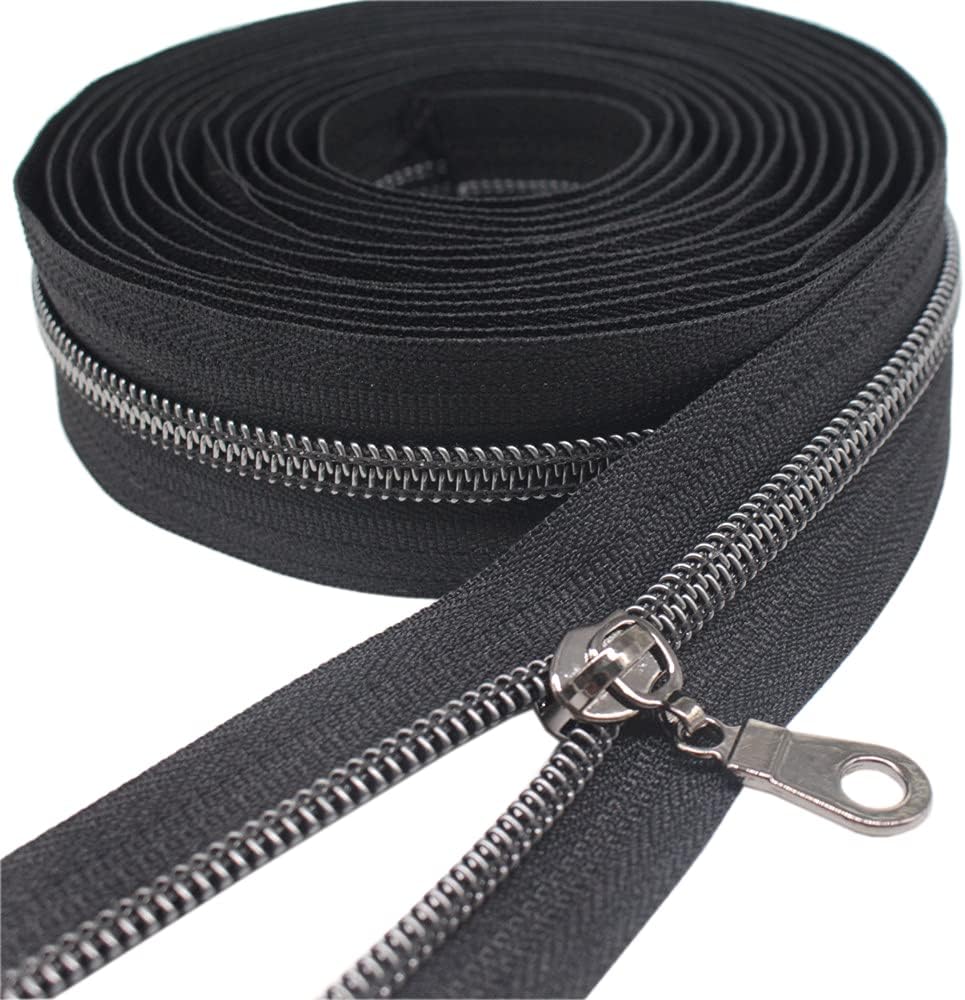 YaHoGa #5 Black Nickel Nylon Coil Zippers by The Yard 10 Yards (Black)