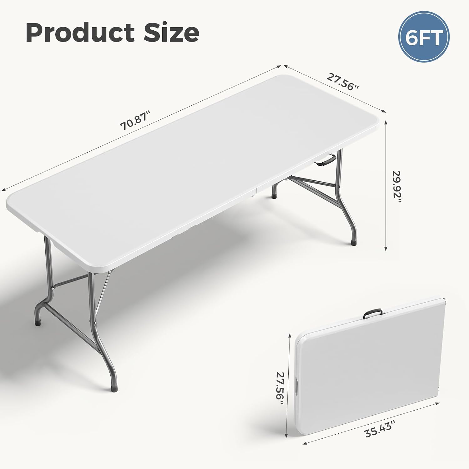 DUMOS 6 FT Folding Picnic Table, Portable Plastic Table, Easy to Keep