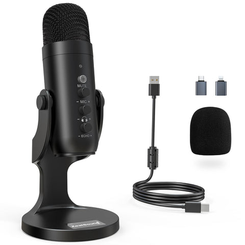 ZealSound USB Microphone,Condenser Computer PC Mic,Plug&Play Gaming Microphones for PS 4&5.Headphone Output&Volume Control,Mic Gain Control,Mute Button Vocal,YouTube Podcast on Mac&Windows(Black)