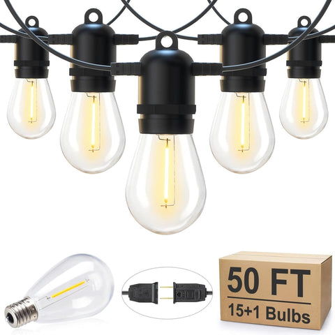 Brightown Outdoor String Lights, 50FT 15 Bulbs Shatterproof Patio Lights