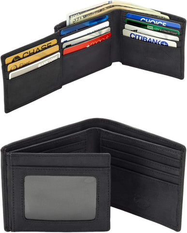Stealth Mode Leather Bifold Wallet for Men - RFID Blocking, 11 Card Slots, Gift Box