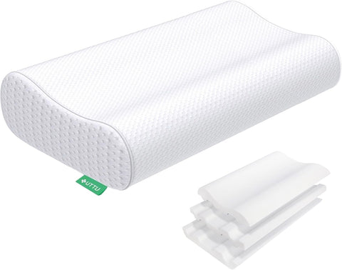 UTTU Cervical Pillow for Neck Pain Relief, Memory Foam Neck Pillow for Sleeping, Adjustable Orthopedic Sandwich Pillow, Contour Cooling for Side Back Stomach Sleeper, Queen(23.6"×13.8"×5.2"/4.5")