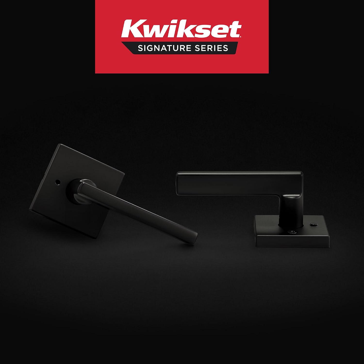Kwikset Halifax Interior Privacy Door Handle with Lock, Door Lever For Bathroom and Bedroom, Matte Black Reversible Keyless Push Button Lock Door Lever, with Microban Protection, Square Rose