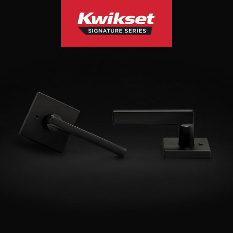 Kwikset Halifax Interior Privacy Door Handle with Lock, Door Lever For Bathroom and Bedroom, Matte Black Reversible Keyless Push Button Lock Door Lever, with Microban Protection, Square Rose