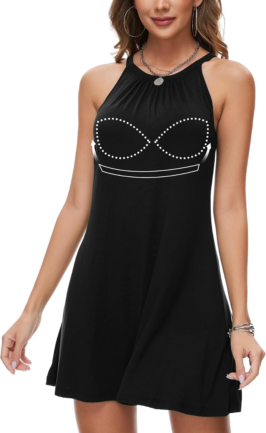 ANYFITTING Summer Dress with Built in Bra Casual Beach Sundress Flowy Halter Mini Short Dresses for Women 2026