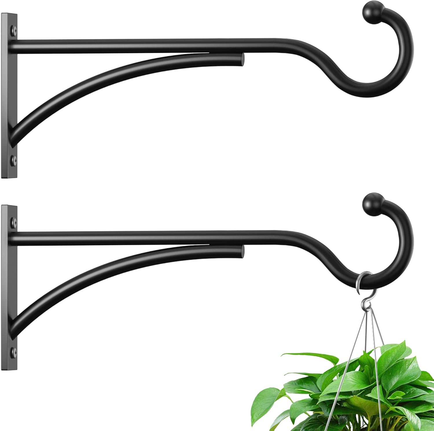 8 Inch 2 Pack Heavy-Duty Metal Plant Hanger Hooks, outdoor, Matte black