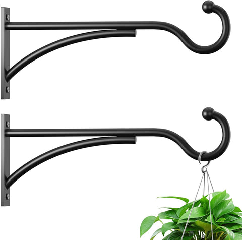 8 Inch 2 Pack Heavy-Duty Metal Plant Hanger Hooks, outdoor, Matte black