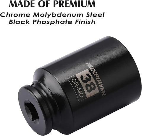 MIXPOWER 1/2" Drive Deep Impact Socket, CR-MO, 38mm, 6 Point, Axle Nut Impact Grade Socket for Easy Removal
