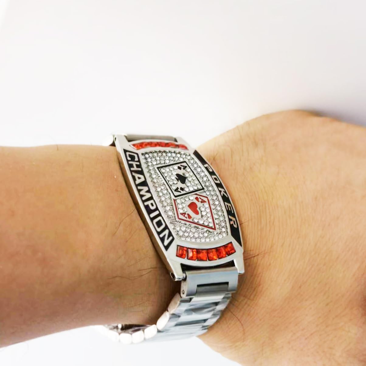Texas Hold 'EM Poker Ring Champion Bracelet Great Prize for Your tournaments (Silver)