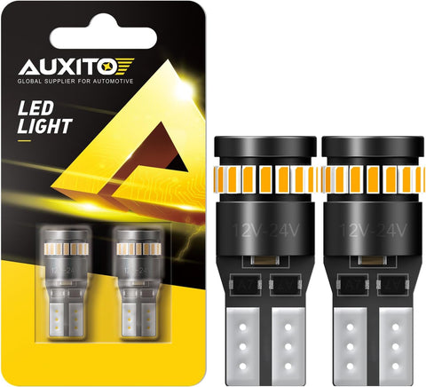 AUXITO 194 LED Bulb Amber Yellow Canbus Error Free, 168 175 2825 W5W T10 LED Replacement Light Kit for Car Interior Map Dome Trunk Exterior Marker License Plate Parking Lights, Pack of 2