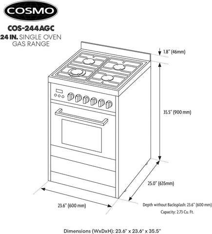 24 in. Nebula Coll 2.7 cu ft 4 Burner Gas Range Convection, Stainless Steel