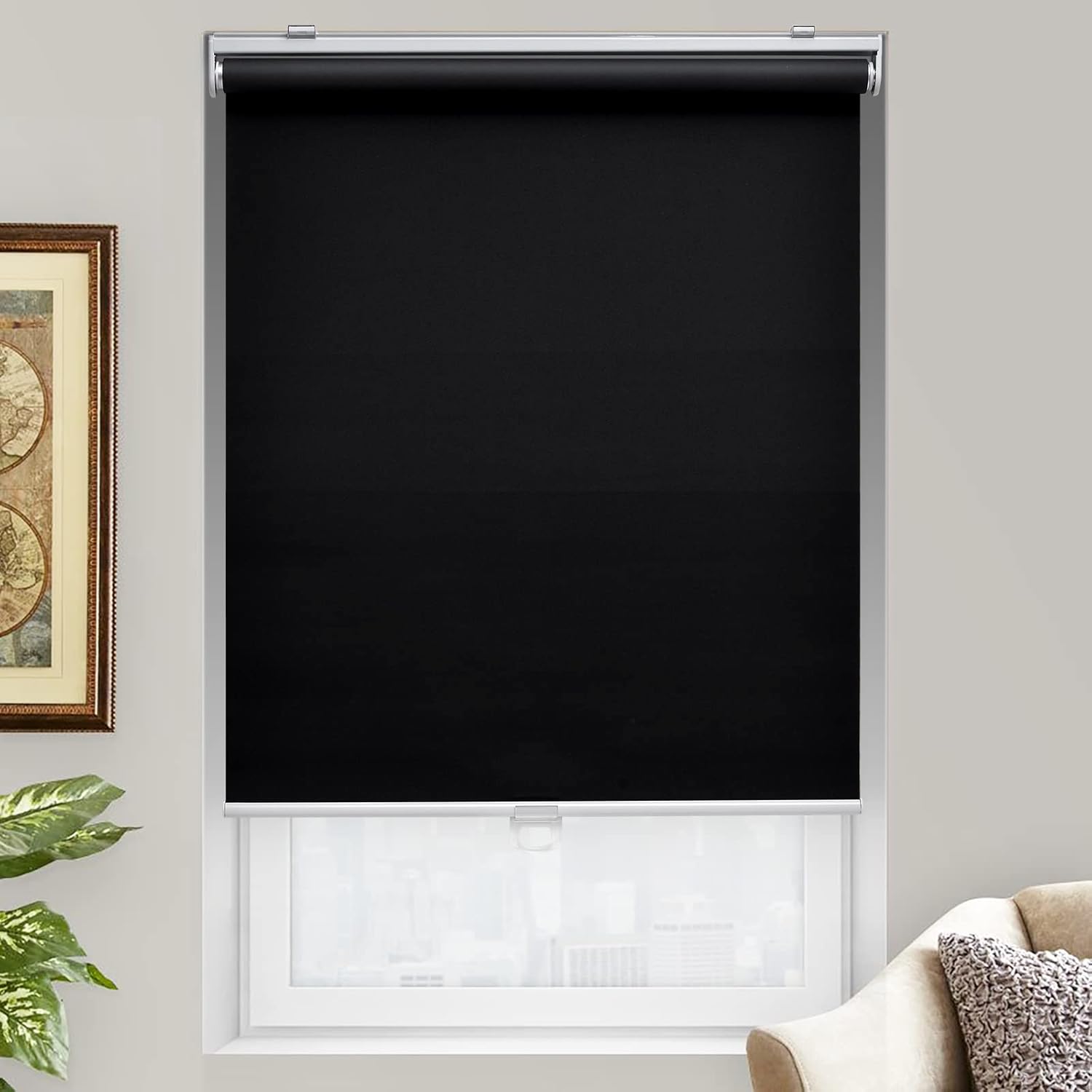 AOSKY Blackout Cordless Roller Shade for Indoor Windows, 67"W x 72"H, Black