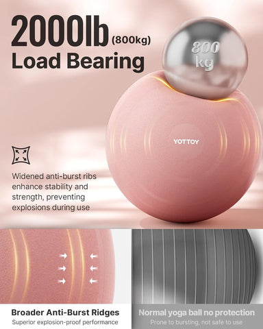 YOTTOY Anti-Burst Exercise Ball for Working Out, Yoga & Pregnancy, Extra Thick Workout Ball for Physical Therapy & Fitness