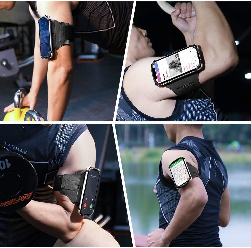 VUP Running Armband 360°Rotatable for iPhone 17/16/15/14/13/Pro Max/Pro/Mini/12/11/SE/Xs/XR/X/8/7/Plus, Fits All 4-6.7 Inch Smartphones, with Key Holder Phone Armband for Running Hiking Biking (Black)