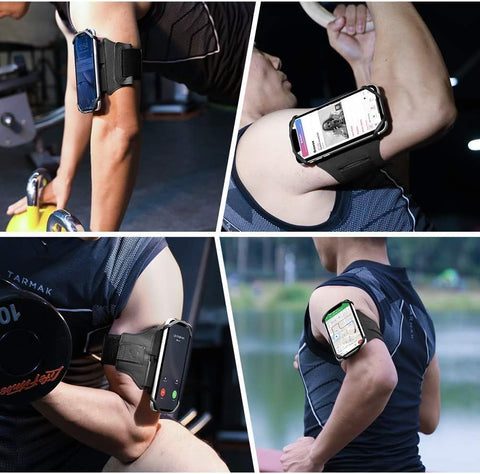 VUP Running Armband 360°Rotatable for iPhone 17/16/15/14/13/Pro Max/Pro/Mini/12/11/SE/Xs/XR/X/8/7/Plus, Fits All 4-6.7 Inch Smartphones, with Key Holder Phone Armband for Running Hiking Biking (Black)