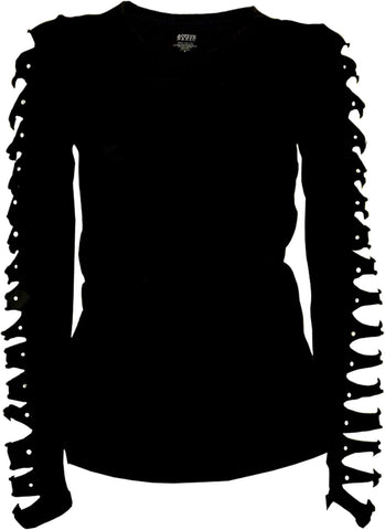 Long Angel Wings Bling Rhinestones T-Shirt Ripped Cut Out, Sassy Classy Cute Sexy Graphic Long