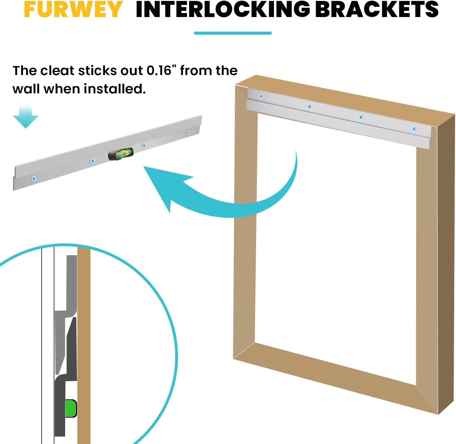 FURWEY French Cleat, Picture and Mirror Hanger, Aluminum French Cleat, Headboard Wall Mounting Brackets with Screws(12 Inch-1 Pair, Support 80 lbs) (Pack of 3)