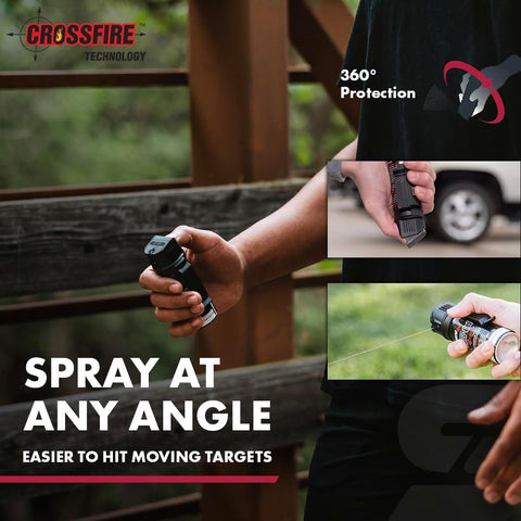 SABRE Crossfire Pepper Gel - 360° Spray for Defense at Any Angle, Maximum Strength Police-Grade OC Pepper Spray with UV Marking Dye, 20‑Foot Tactical Range, Fast Flip Top Safety, Belt Clip, 1.5 fl oz