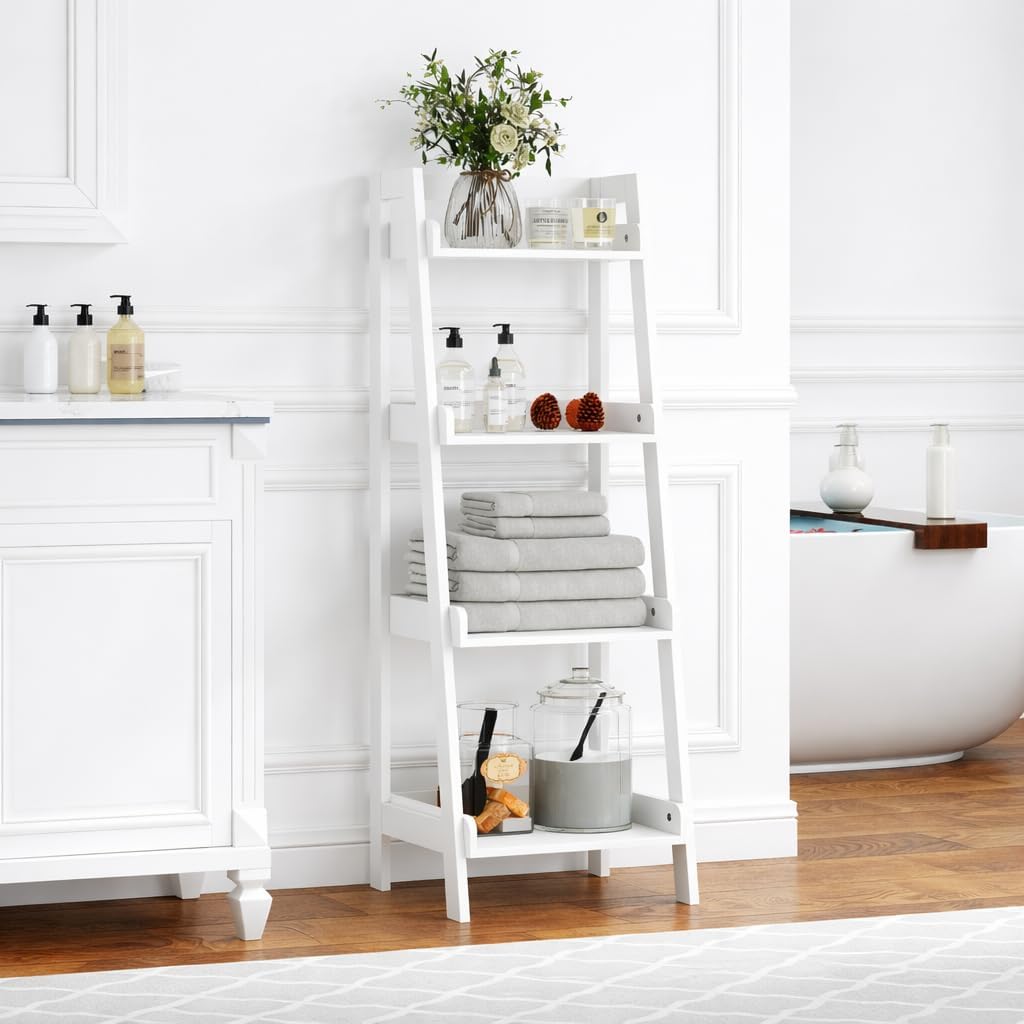 UTEX Freestanding Bathroom Storage Shelf with 4-Tier Ladder Design, White