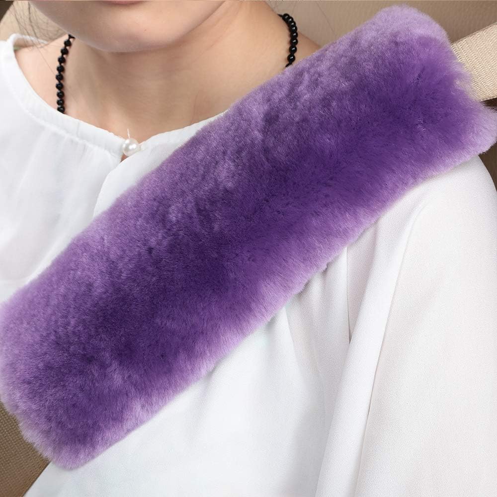 OGLAND 2 Pack Sheepskin Car Seat Belt Cover Pads | Wool Seatbelt Cushions