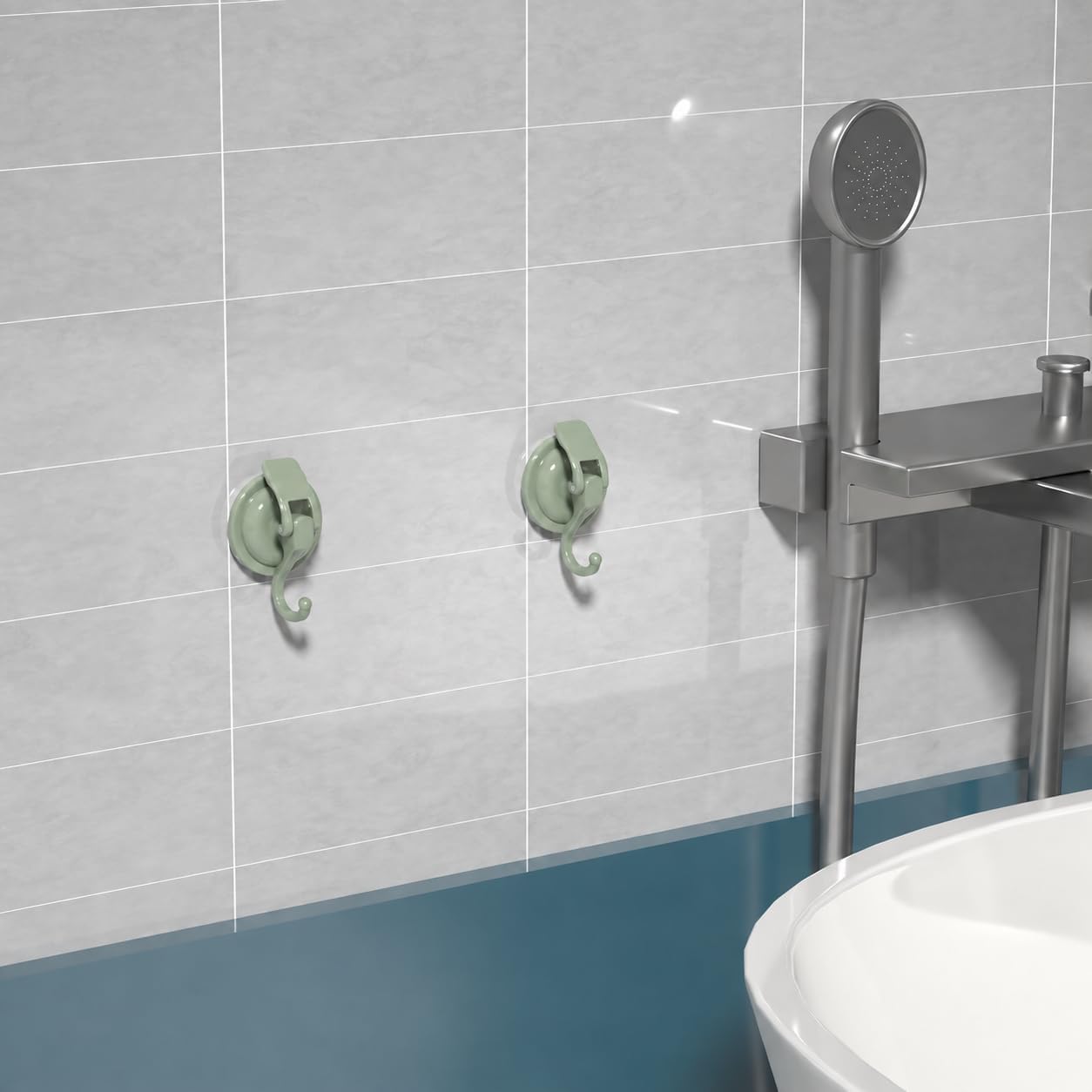 Suction Cup Hooks 15 lb, No Drill Shower Hooks, Green, 1 Pack