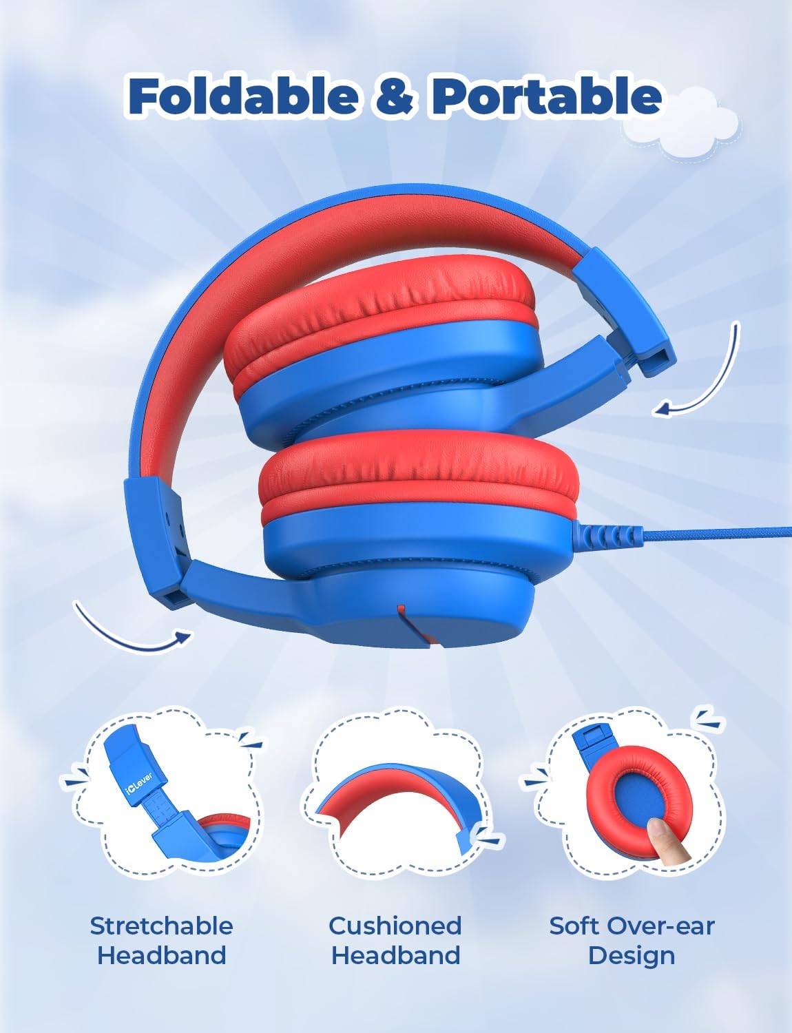 iClever HS19 Kids Headphones for School, Over-Ear for Toddler Boys Girls