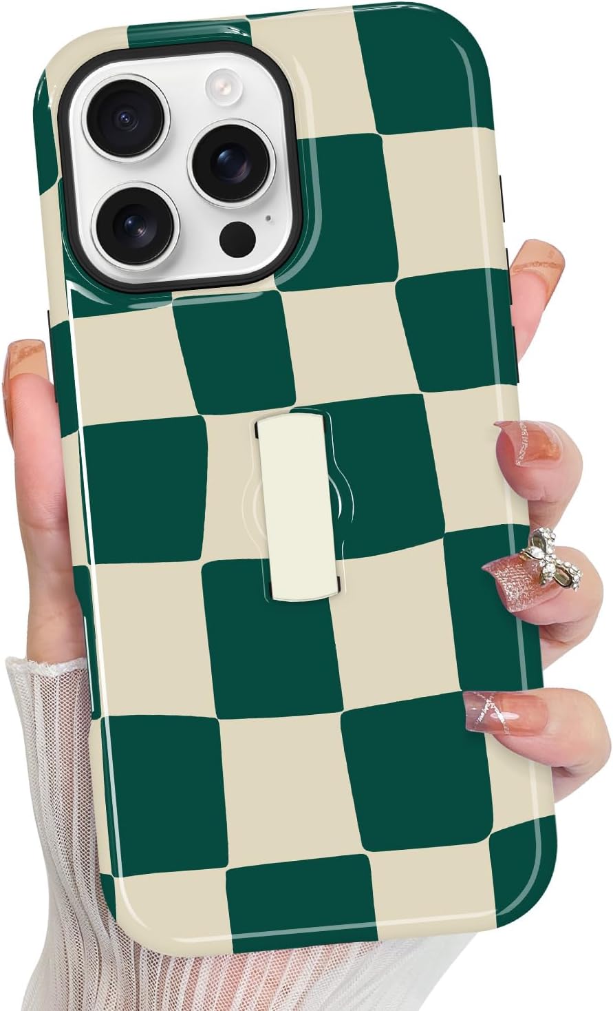KANGHAR Compatible with iPhone 16 Pro Case Checkered -Green White