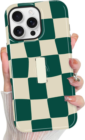 KANGHAR Compatible with iPhone 16 Pro Case Checkered -Green White