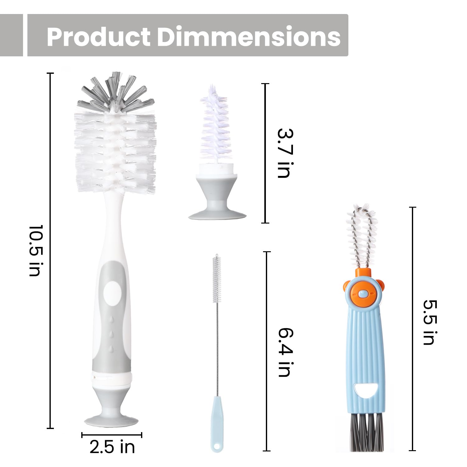 4-in-1 Baby Bottle Brush Set, Gray