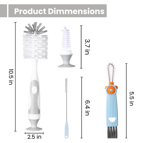 4-in-1 Baby Bottle Brush Set, Gray