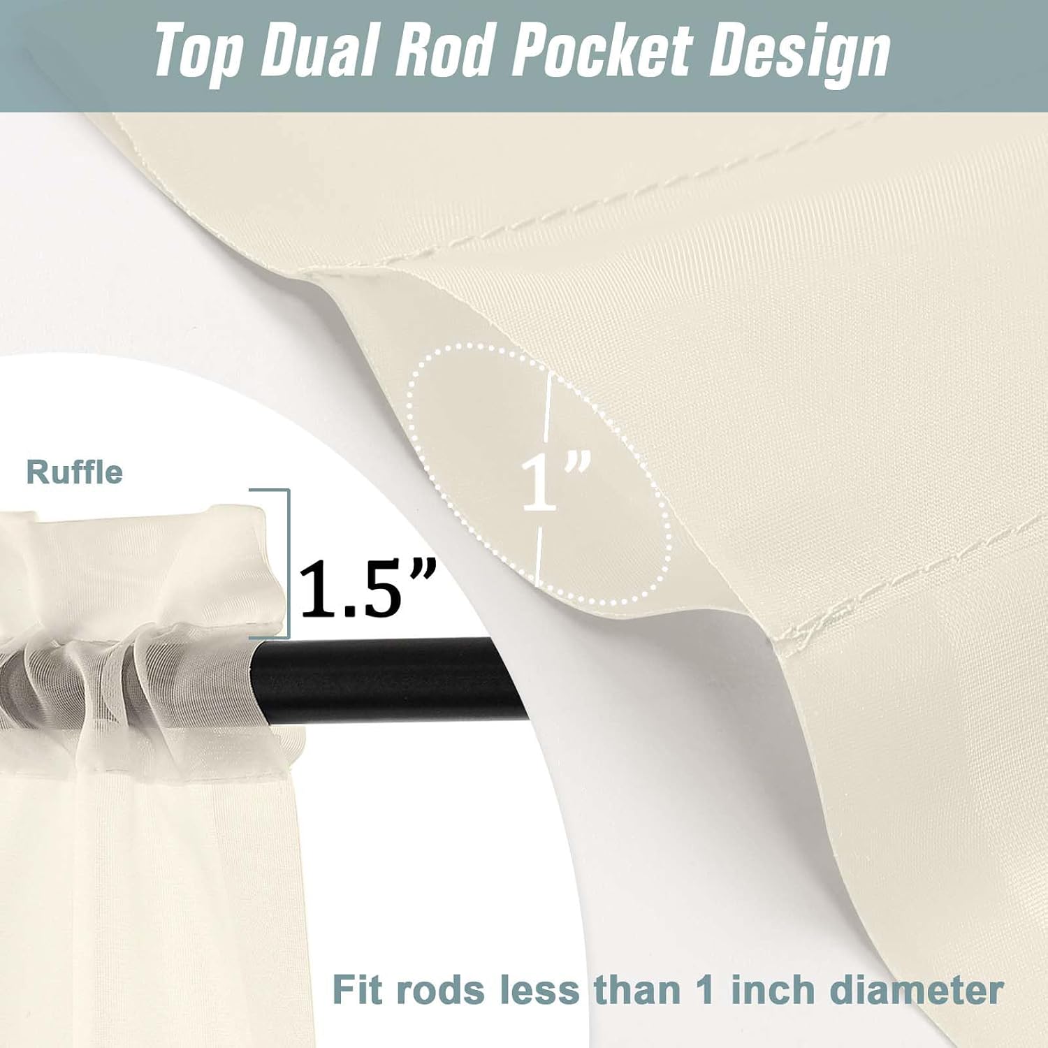 Extra Wide Cream Sheer Curtains 72 Inches Long 2 Panels, Light Filtering Lightweight Solid Sheer Curtains for Bedroom Living Room, Window Voile Sheer Drapes, Dual Rod Pocket, 2x59Wx72L Inches