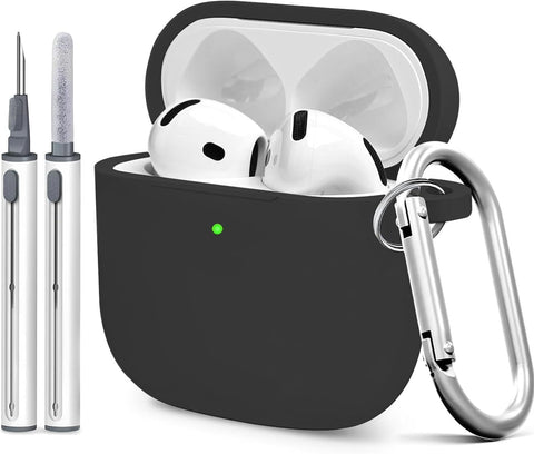for AirPods 4th Case Cover, Soft Silicone Case with Cleaner Kit, Keychain, Full Protection for Men and Women, Compatible with AirPods 4th Generation (Black)