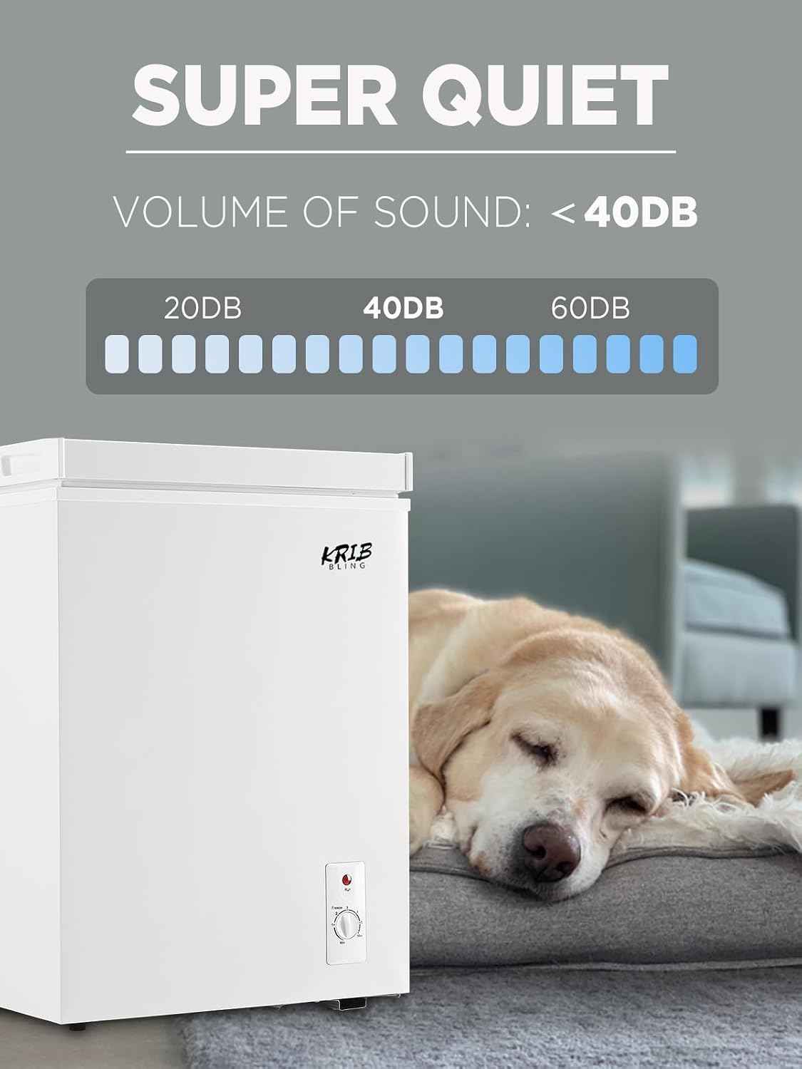 Krib Bling 5.0 Cu.Ft Chest Freezer with a Removable Basket, Deep Freezer with 7 Gears Temperature Control (-16F to -48F), for House, Kitchen, Garage, Basement, Shop, White