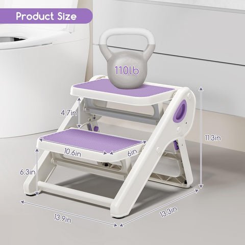 MoreFeel Foldable Toddler Step Stool for Bathroom Sink - 2-Step Kids Stool for Potty Training, Kitchen Counter & Bedroom, Sturdy Non-Slip Child Safety Stool Helper