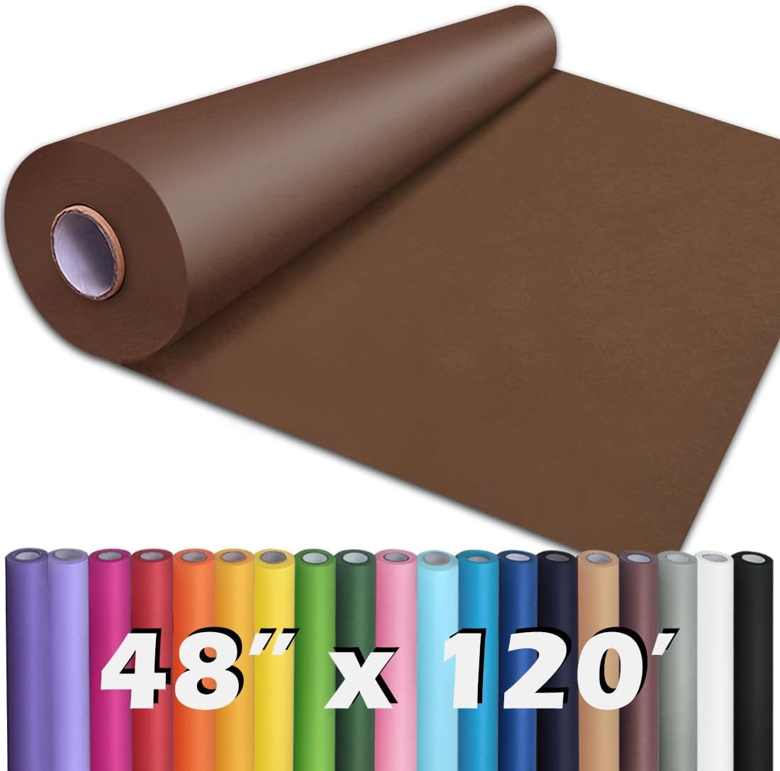 PerkHomy 48" x 1,440" (120') Coffee Kraft Paper Roll for Craft Bulletin Board Paper Art Table Covering Crafting Gift Wrapping Bouquet Packing Parcel 80GSM 55LB (Coffee, 48" x 120')