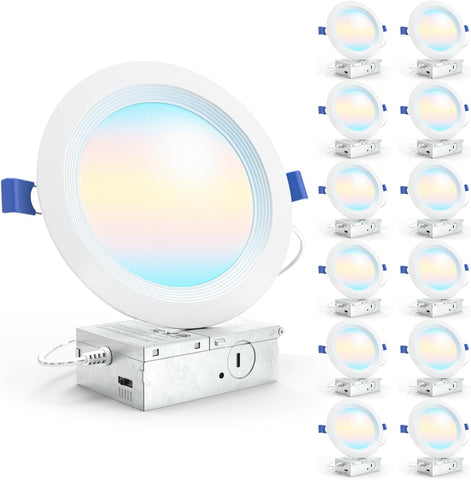 Sunco 12 Pack 6 Inch Canless LED Recessed Lights, 5CCT, 14W, Dimmable