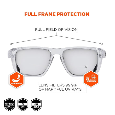 Ergodyne Skullerz SIXTEN Safety Glasses with Side Shields, Anti Fog + Anti Scratch, ANSI z87.1 with Protective Microfiber Bag
