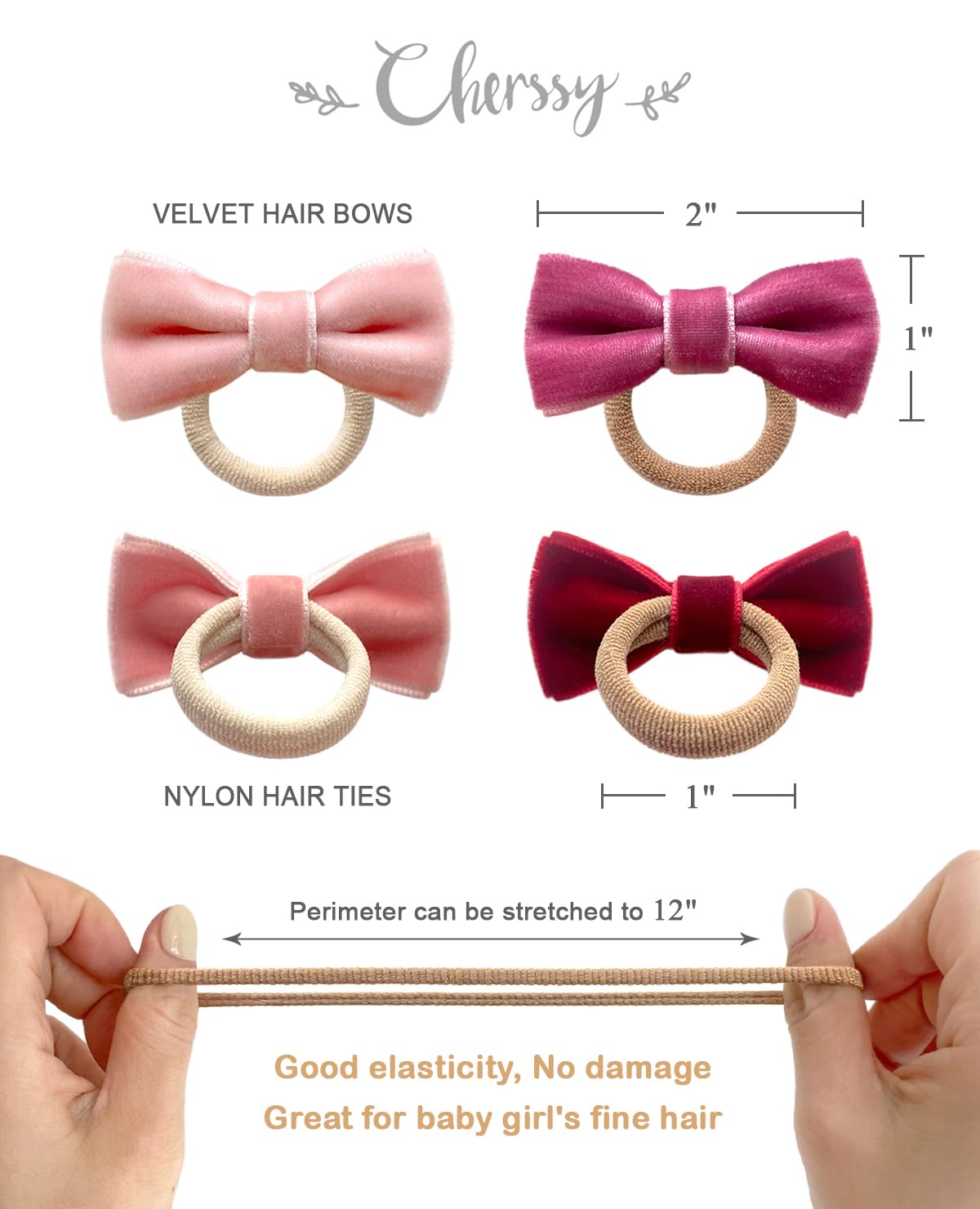 Cherssy 24pcs Toddler Hair Ties with 2" Velvet Bows for Girls