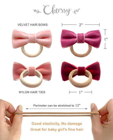 Cherssy 24pcs Toddler Hair Ties with 2" Velvet Bows for Girls