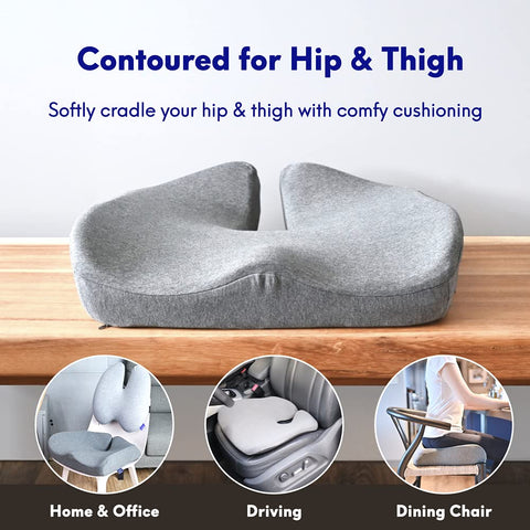 Cushion Lab Patented Pressure Relief Seat Cushion for Long Sitting Hours on Office & Home Chair - Extra-Dense Memory Foam for Soft Support. Car Pad for Hip, Tailbone, Coccyx, Sciatica - Black