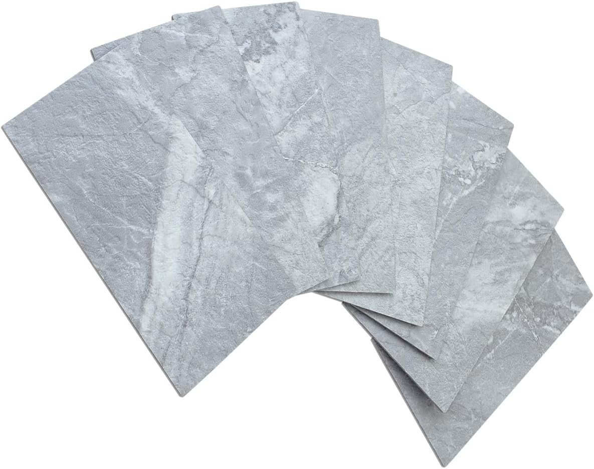 AULIGET 100-Piece Peel and Stick Backsplash Wall Tiles, 3" x 6" PVC Grey Marble Faux Stick on Tiles for Backsplash Kitchen, Bathroom, Laundry Room, Camper, Fireplace