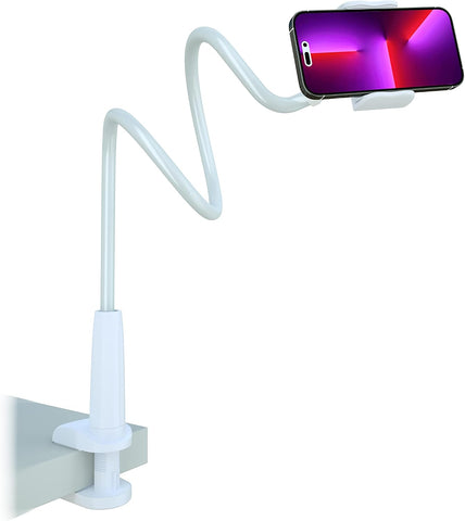 MAGIPEA Gooseneck Phone Holder for Bed, 34inch Flexible Overhead Cell Phone Mount for Desk, Hands-Free Viewing Clamp Stand Compatible with iPhone 17 16 15 Pro Max and 3.5-7" Devices, White