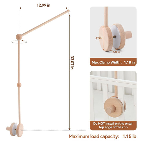 Baby Crib Mobile Arm,HBM 36 inch Wooden Mobile Arm for Crib Mobile Hanger for Crib Baby Girl Nursery Decor