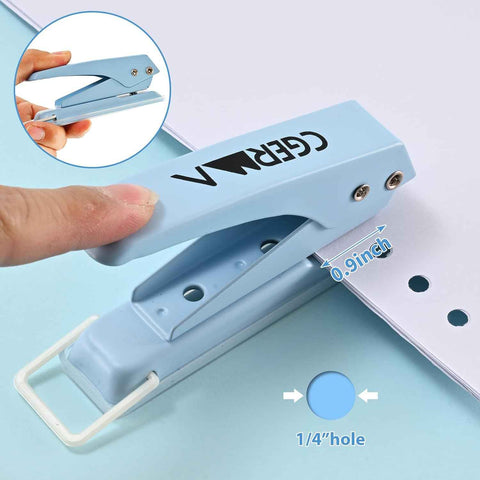 Single Hole Puncher, 1/4" Hole, 50% Labor Savings, Heavy Duty Metal Punch, 15 Sheet Capacity, for ID Cards, Chipboard, Art Project, Crafts Easy Punching, Blue