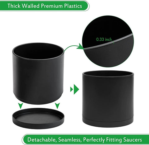 D'vine Dev Plastic Planter Pot with Saucer, 12 in, Black, 74-X-B-3